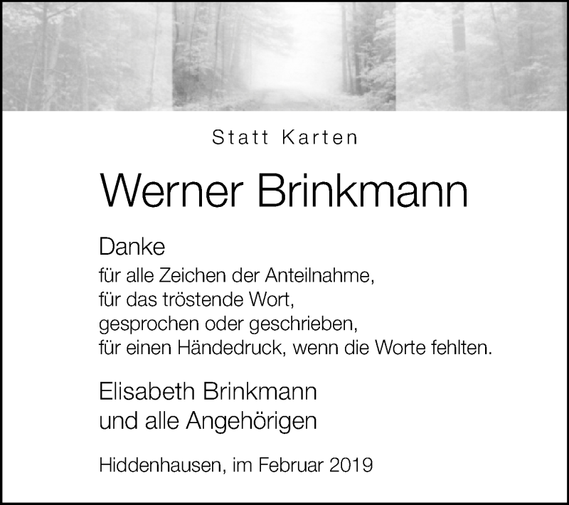 Traueranzeigen Von Werner Brinkmann Westfalen Blatt De