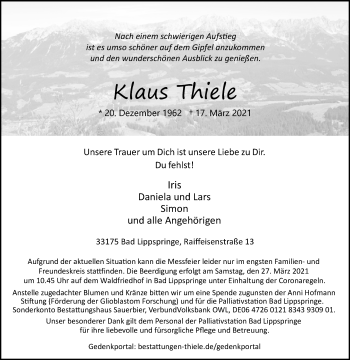 Traueranzeigen Von Klaus Thiele Westfalen Blatt De