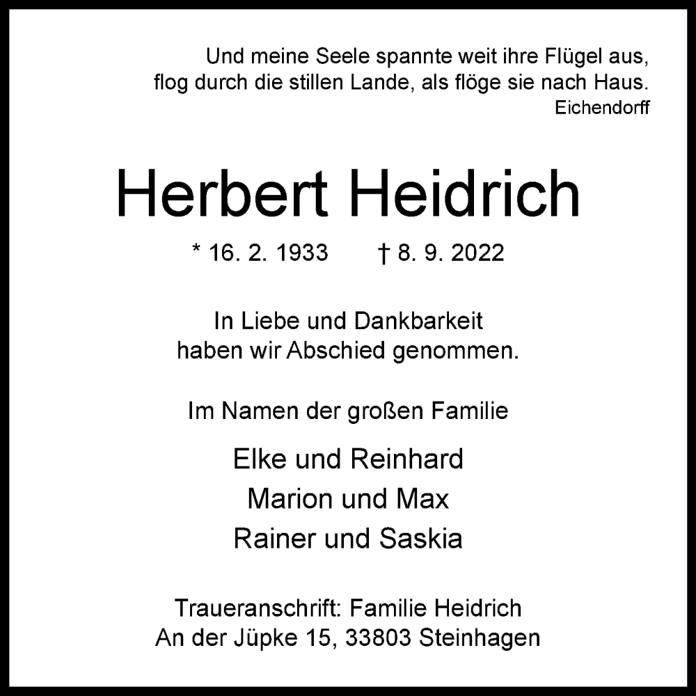 Traueranzeigen Von Herbert Heidrich Westfalen Blatt De