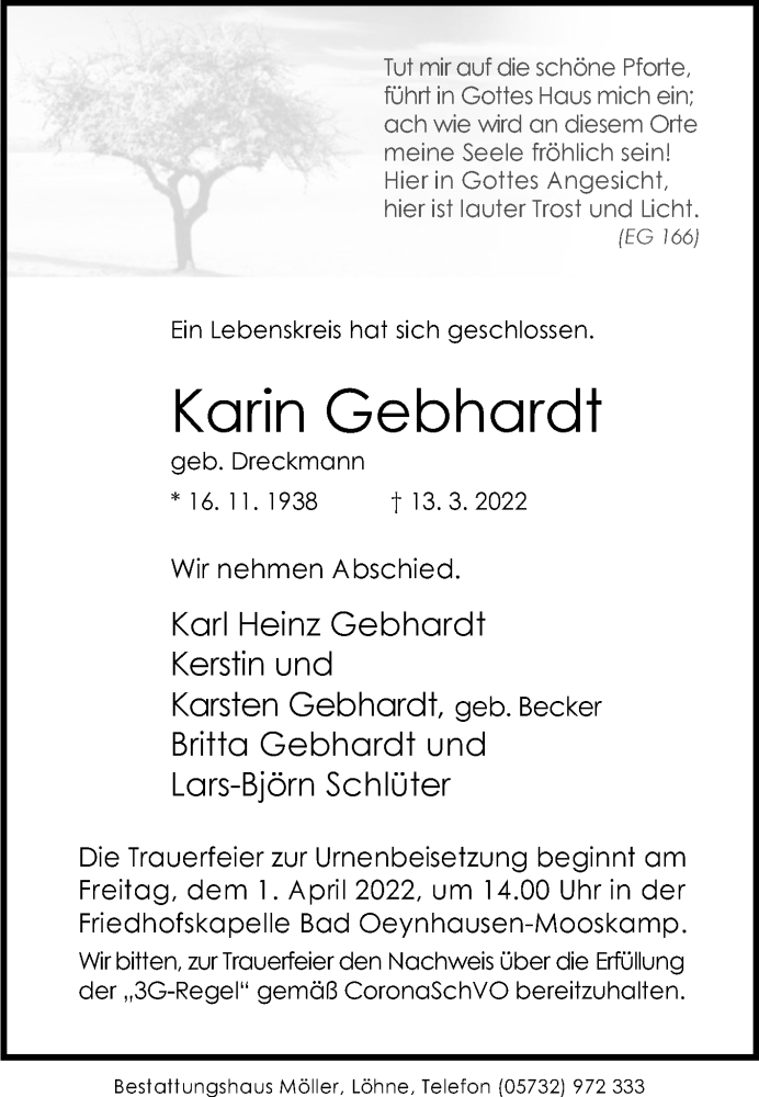 Traueranzeigen Von Karin Gebhardt Westfalen Blatt De