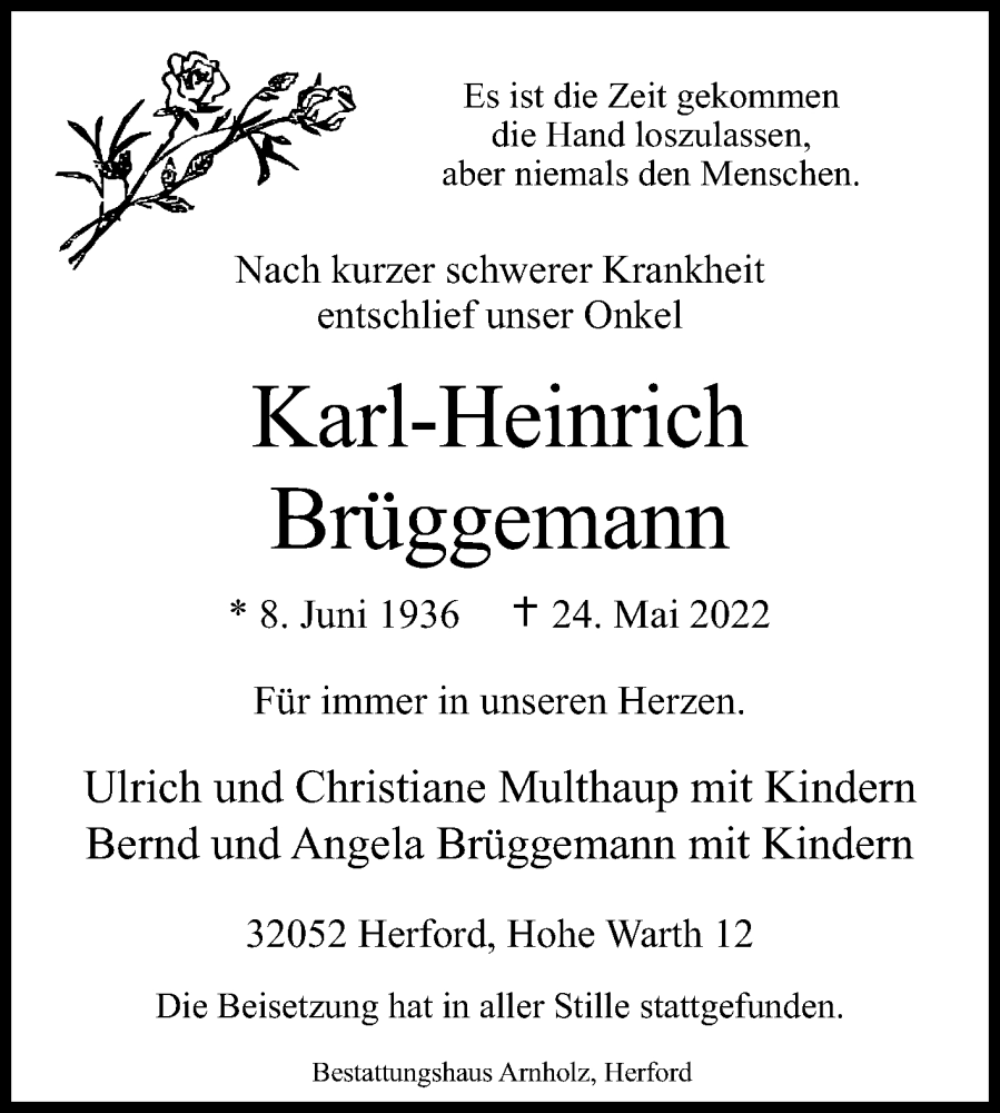 Traueranzeigen von Karl Heinrich Brüggemann westfalen blatt de