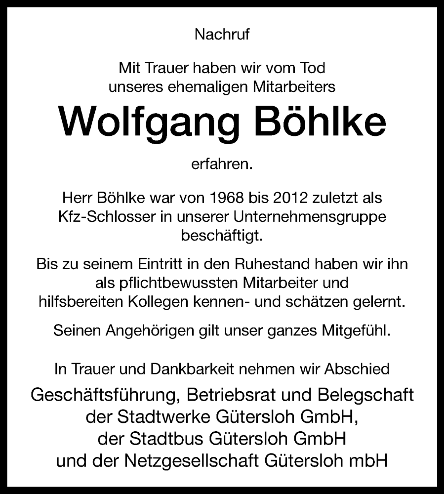 Traueranzeigen von Wolfgang Böhlke westfalen blatt de