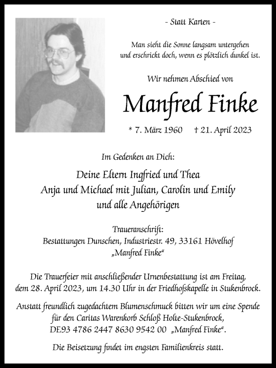 Traueranzeigen Von Manfred Finke Westfalen Blatt De