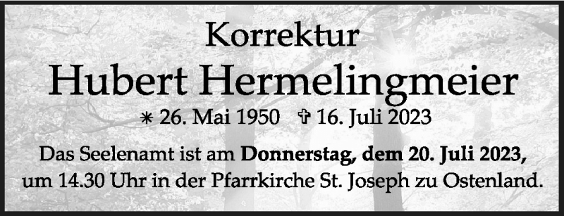 Traueranzeigen Von Hubert Hermelingmeier Westfalen Blatt De