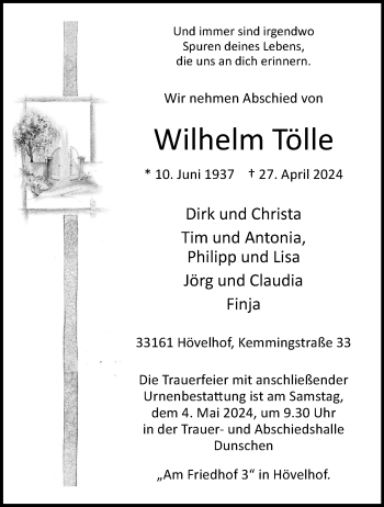 Traueranzeige von Wilhelm Tölle von Westfalen Blatt