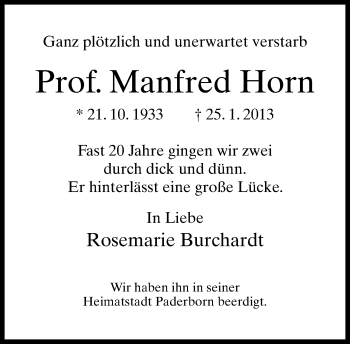 Traueranzeige von Manfred Horn von Neue Westfälische