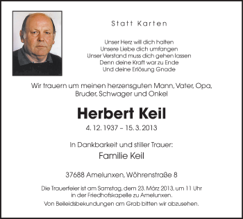 Traueranzeige von Herbert Keil von Neue Westfälische