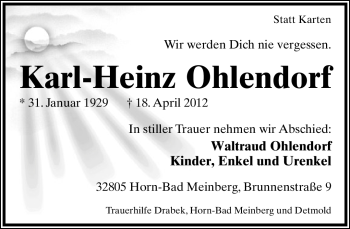 Traueranzeige von Karl-Heinz Ohlendorf von Neue Westfälische