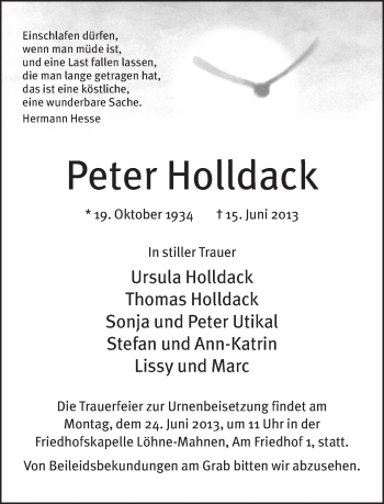 Traueranzeige von Peter Holldack von Neue Westfälische