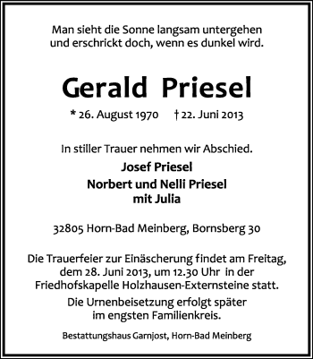 Traueranzeige von Gerald Priesel von Neue Westfälische