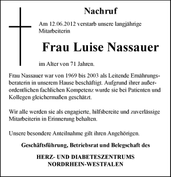 Traueranzeige von Luise Nassauer von Neue Westfälische