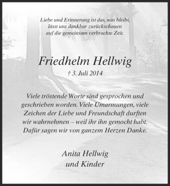 Traueranzeige von Friedhelm Hellwig von Neue Westfälische