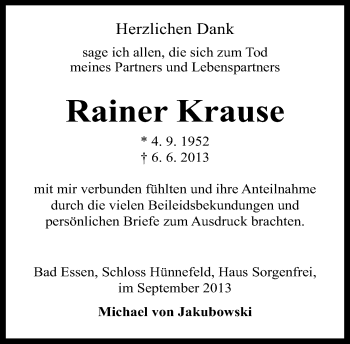 Traueranzeige von Rainer Krause von Neue Westfälische