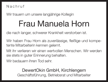 Traueranzeige von Manuela Horn von Neue Westfälische