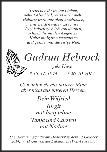 Traueranzeige von Gudrun Hebrock von Neue Westfälische