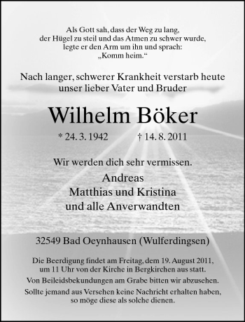 Traueranzeige von Wilhelm Böker von Neue Westfälische