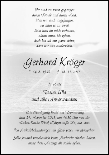 Traueranzeige von Gerhard Kröger von Neue Westfälische