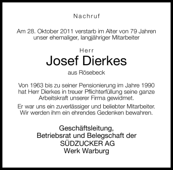 Traueranzeige von Josef Rösebeck von Neue Westfälische