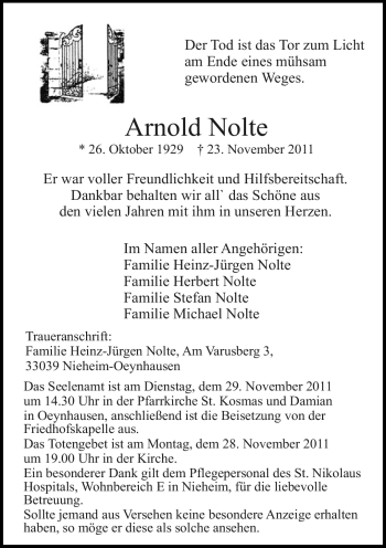 Traueranzeige von Arnold Nolte von Neue Westfälische