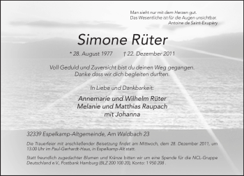 Traueranzeige von Simone Rüter von Neue Westfälische