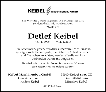 Traueranzeige von Detlef Keibel von Neue Westfälische