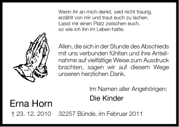 Traueranzeige von Erna Horn von Neue Westfälische