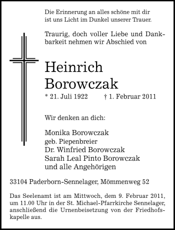 Traueranzeige von Heinrich Borowczak von Neue Westfälische