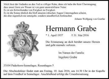 Traueranzeige von Hermann Grabe von Neue Westfälische