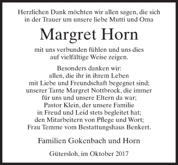 Traueranzeige von Margret Horn von Neue Westfälische