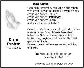 Traueranzeige von Erna Probst von Neue Westfälische