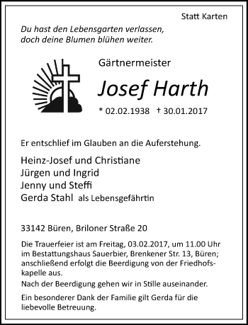 Traueranzeige von Josef Harth von Neue Westfälische