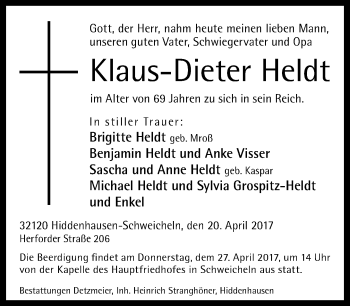 Traueranzeige von Klaus-Dieter Heldt von Neue Westfälische