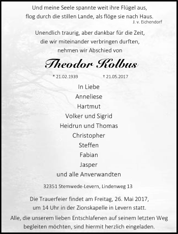 Traueranzeige von Theodor Kolbus von Neue Westfälische