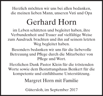 Traueranzeige von Gerhard Horn von Neue Westfälische