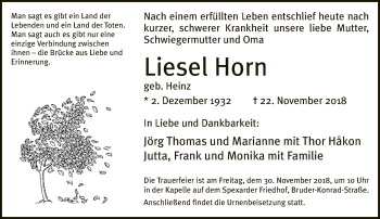 Traueranzeige von Liesel Horn von Neue Westfälische