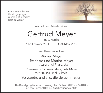 Traueranzeige von Gertrud Meyer von Neue Westfälische