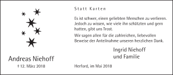 Traueranzeige von Andreas Niehoff von Neue Westfälische