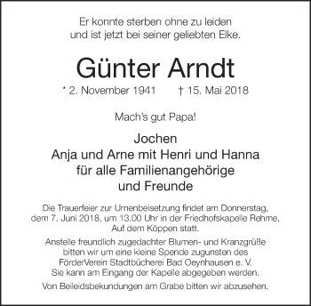 Traueranzeige von Günter Arndt von Neue Westfälische