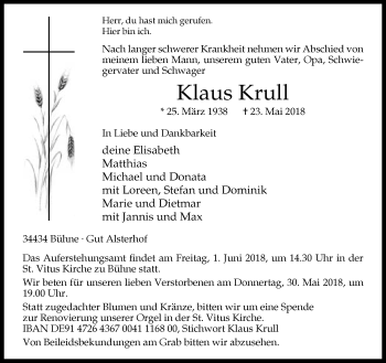 Traueranzeige von Klaus Krull von Neue Westfälische