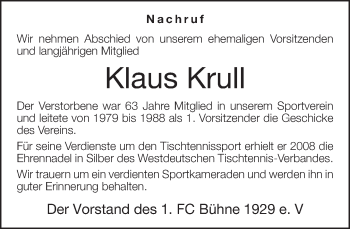 Traueranzeige von Klaus Krull von Neue Westfälische