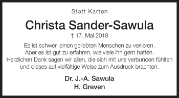 Traueranzeige von Christa Sander-Sawula von Neue Westfälische