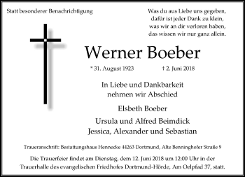 Traueranzeige von Werner Boeber von Neue Westfälische