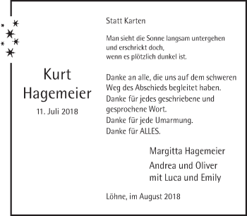 Traueranzeige von Kurt Hagemeier von Neue Westfälische