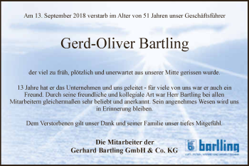 Traueranzeige von Gerd-Oliver Bartling von Neue Westfälische