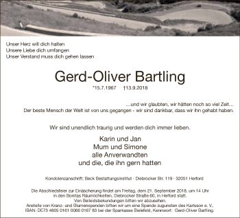 Traueranzeige von Gerd-Oliver Bartling von Neue Westfälische