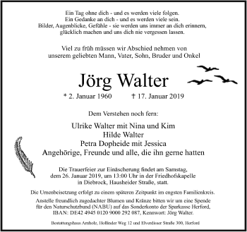 Traueranzeige von Jörg Walter von Neue Westfälische