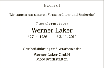 Traueranzeige von Werner Laker von Neue Westfälische