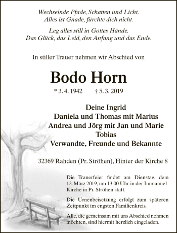 Traueranzeige von Bodo Horn von Neue Westfälische