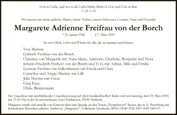 Traueranzeige von Margarete Adrienne Freifrau von der Borch von Neue Westfälische