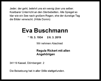 Traueranzeige von Eva Buschmann von Neue Westfälische